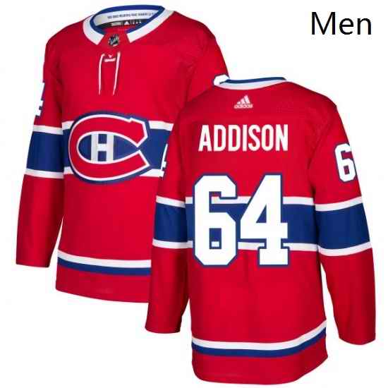 Mens Adidas Montreal Canadiens 64 Jeremiah Addison Authentic Red Home NHL Jersey